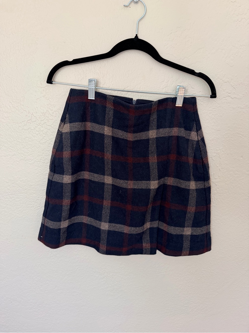 Uniqlo Navy Plaid Mini Skirt with Brown Stripes